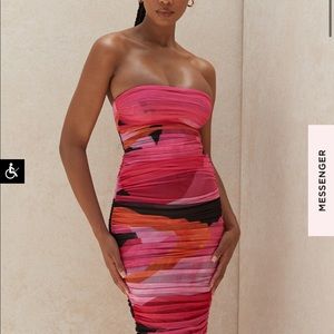 HOUSE OF CB SASHA STRAPLESS RUCHED MIDI DRESS